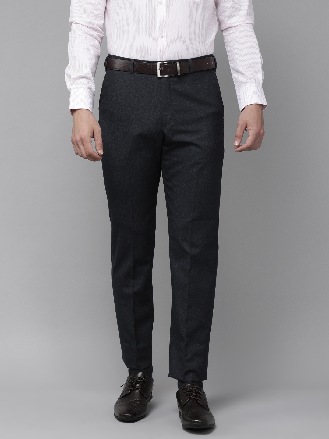 Buy Park Avenue Men Dark Grey Solid Mid Rise Formal Trousers - Trousers ...