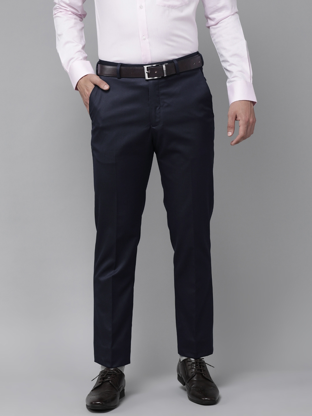 Buy Park Avenue Men Navy Blue Solid Smart Fit Trousers - Trousers for ...