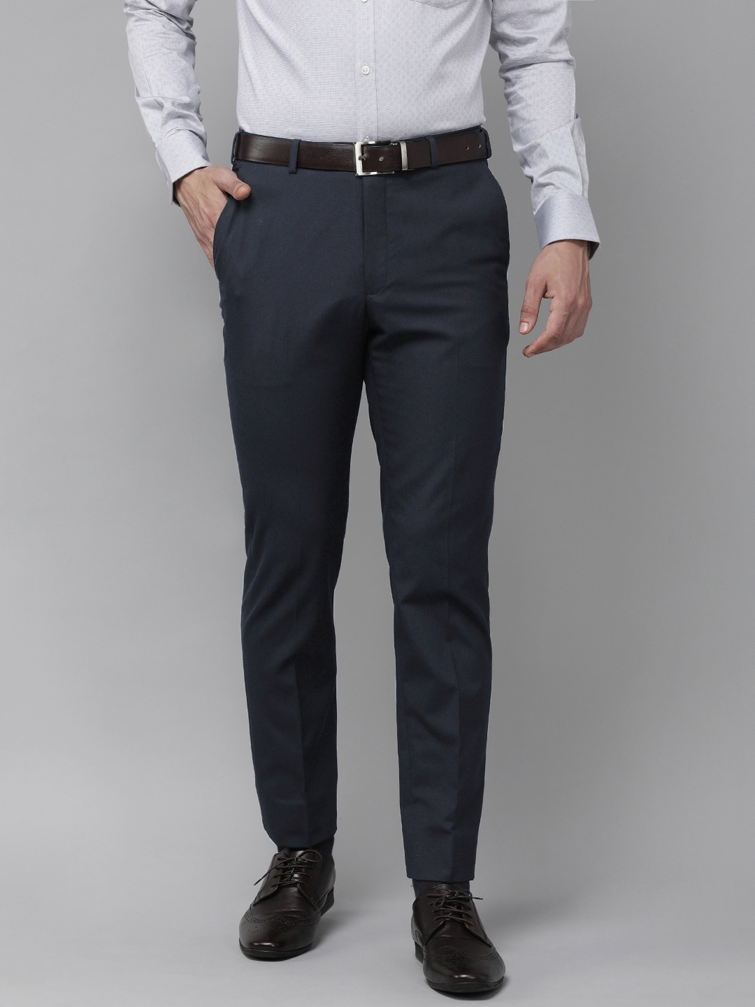 Buy Park Avenue Men Navy Blue Solid Smart Fit Trousers - Trousers for ...