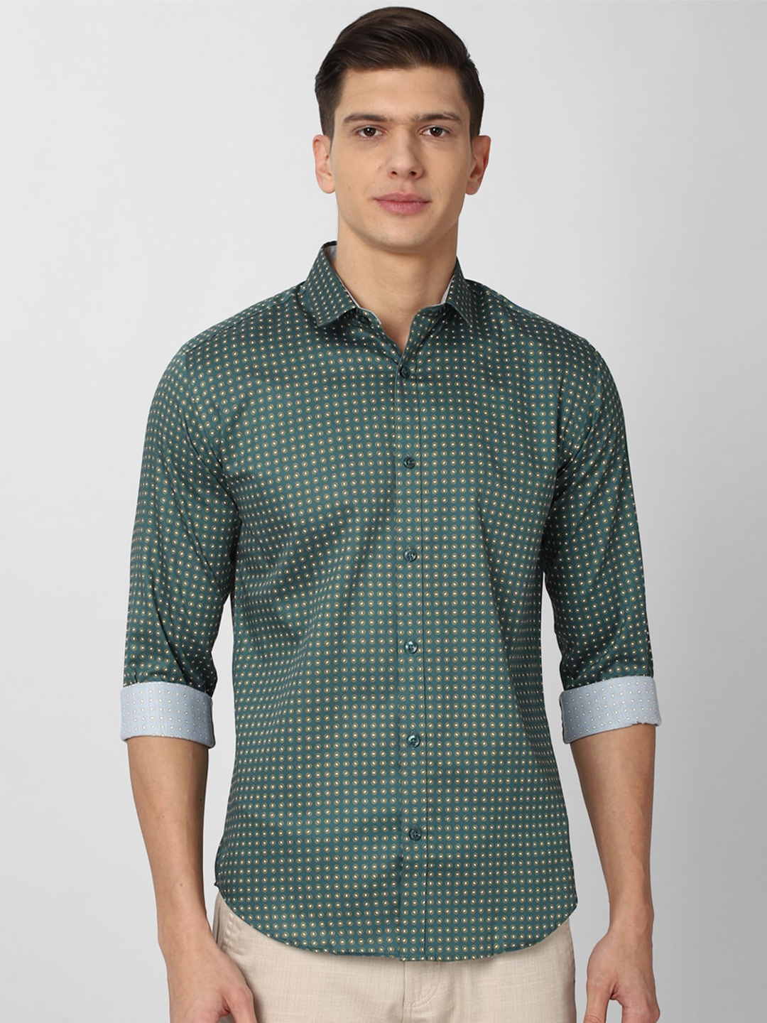 Buy V Dot Men Green Slim Fit Printed Cotton Casual Shirt - Shirts for ...