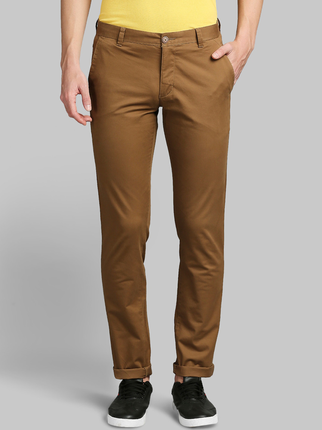 Buy Parx Men Brown Tapered Fit Regular Trousers - Trousers for Men ...
