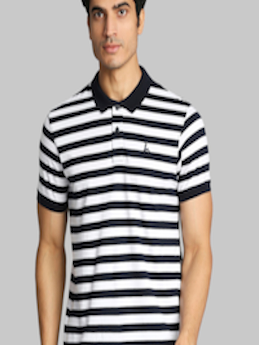 Buy Parx Men White & Black Striped Polo Collar Cotton T Shirt - Tshirts ...