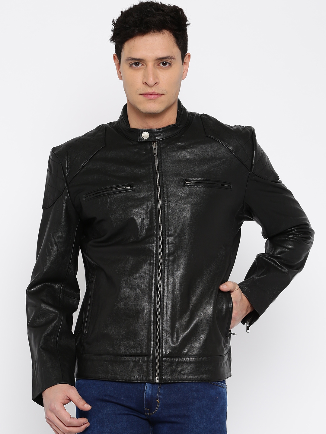 Buy ColorPlus Black Leather Jacket - Jackets for Men 1721194 | Myntra