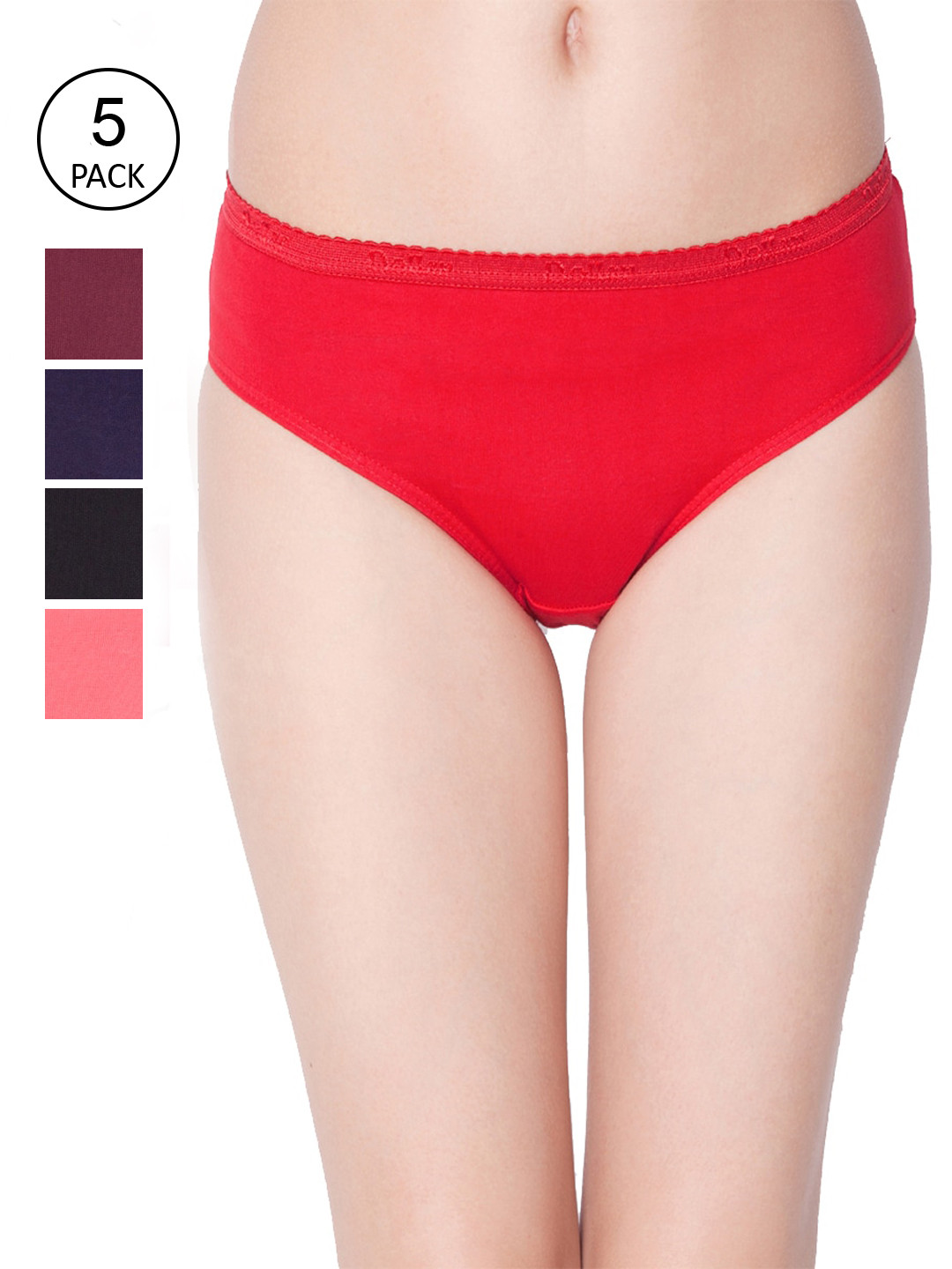 Buy Dollar Missy Pack Of 5 Solid Outer Elasticated Hipster Panty MMBB