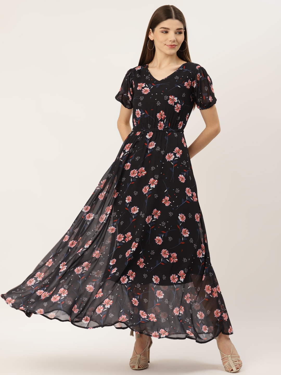 Buy Deewa Black Floral Georgette Maxi Dress - Dresses for Women ...