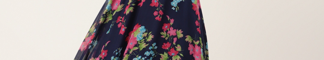 Buy Deewa Navy Blue & Pink Floral Print Georgette Maxi Dress - Dresses ...
