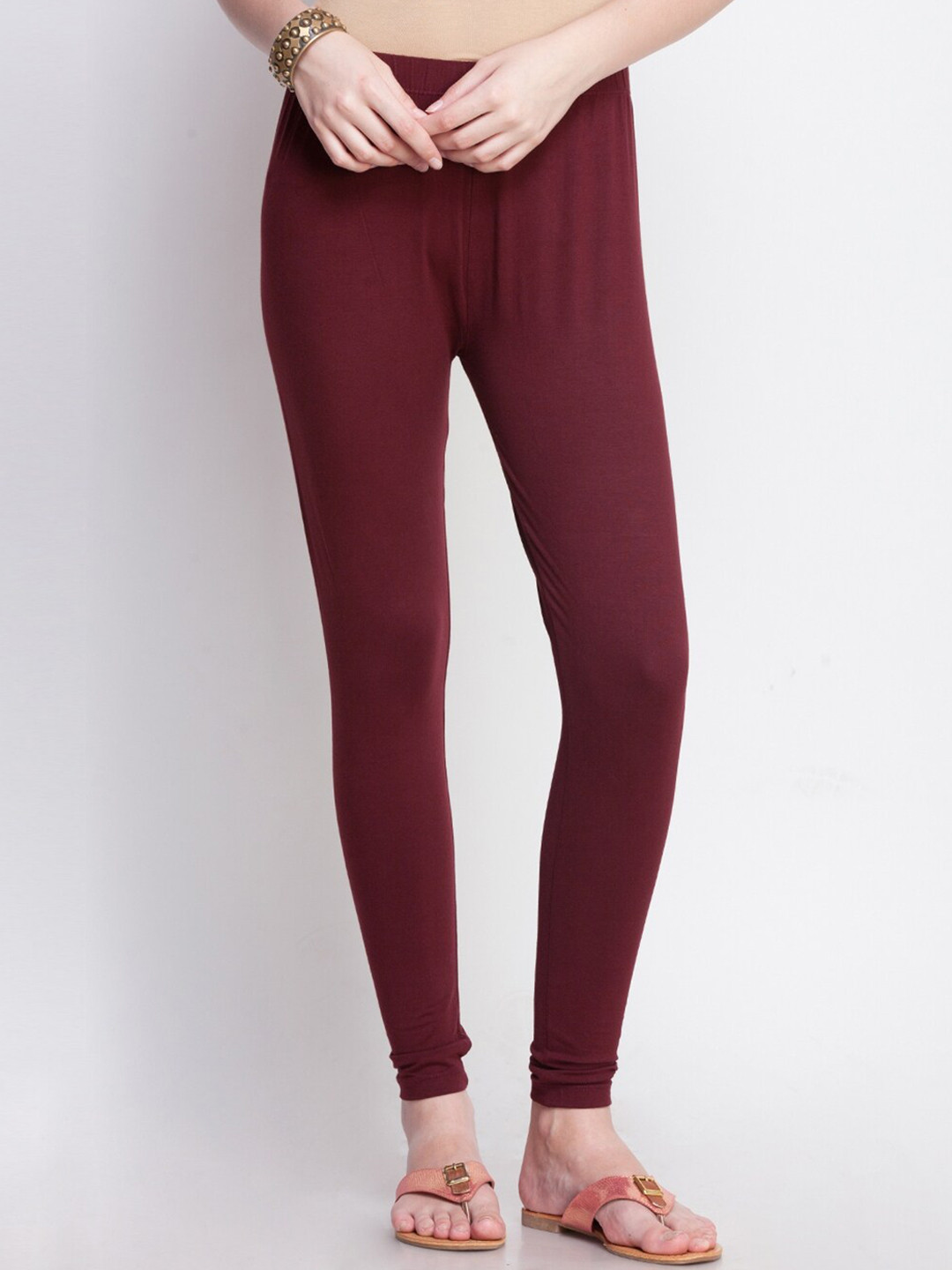 Buy Dollar Missy Women Maroon Solid Cotton Slim Fit Ankle Length