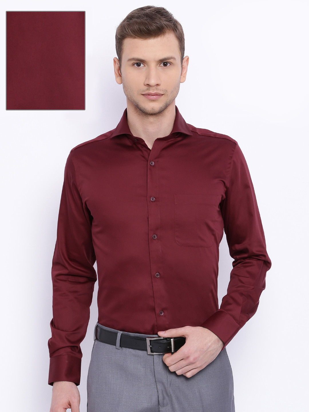 Buy Raymond Men Maroon Slim Fit Solid Formal Shirt Shirts for Men