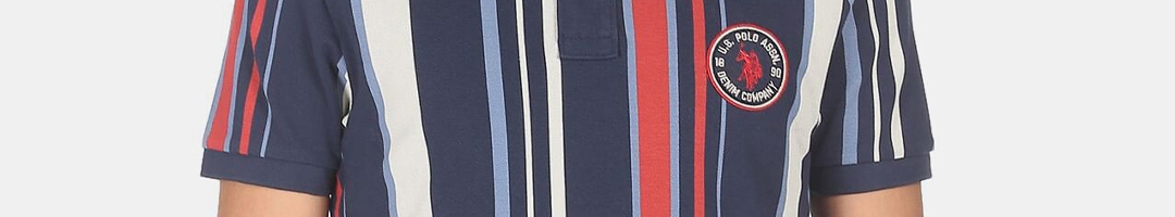 Buy U.S. Polo Assn. Denim Co. Men Blue Vertical Striped Collar T Shirt ...