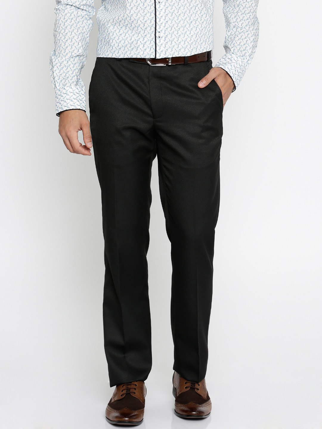 Buy Park Avenue Men Black Self Design Super Slim Fit Formal Trousers Trousers for Men 1722488