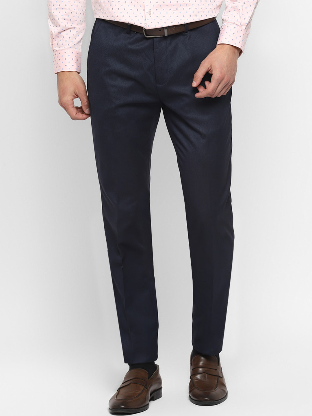 Buy Turtle Men Navy Blue Textured Slim Fit Trousers Trousers for Men