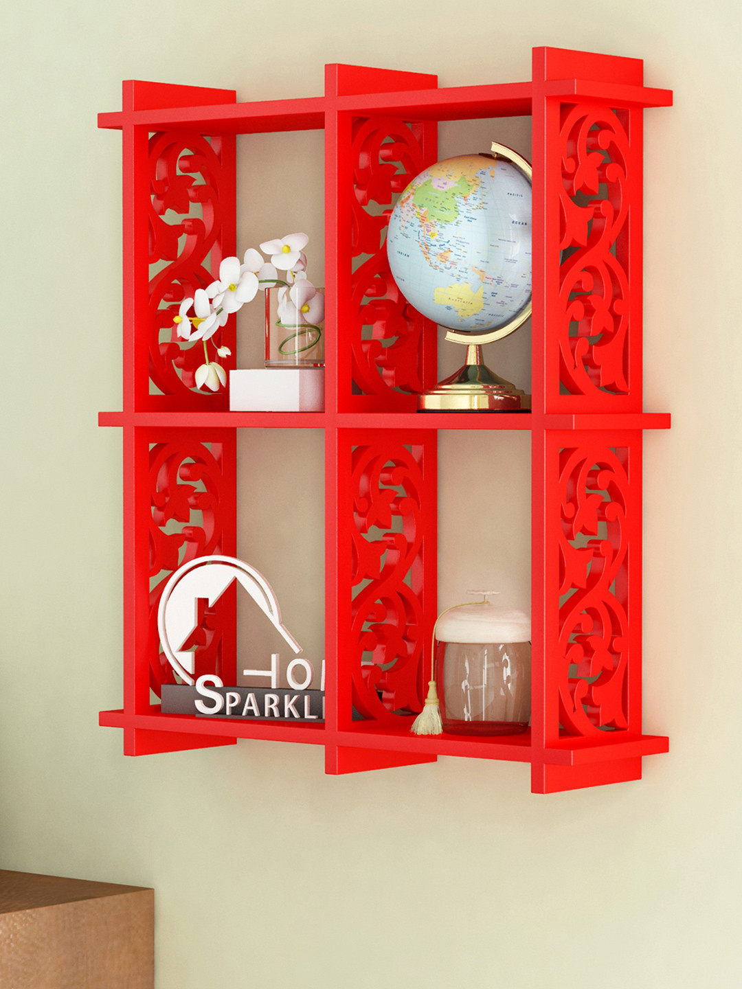 Buy Home Sparkle Red Carved Wall Shelf Wall Shelves for Unisex