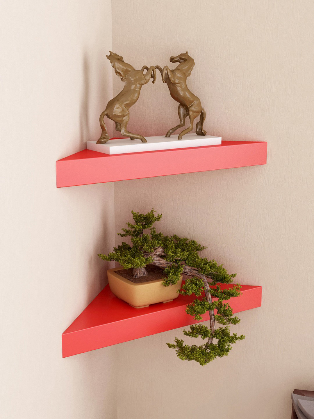 Buy Home Sparkle Set Of 2 Red Corner Wall Shelves Wall Shelves for