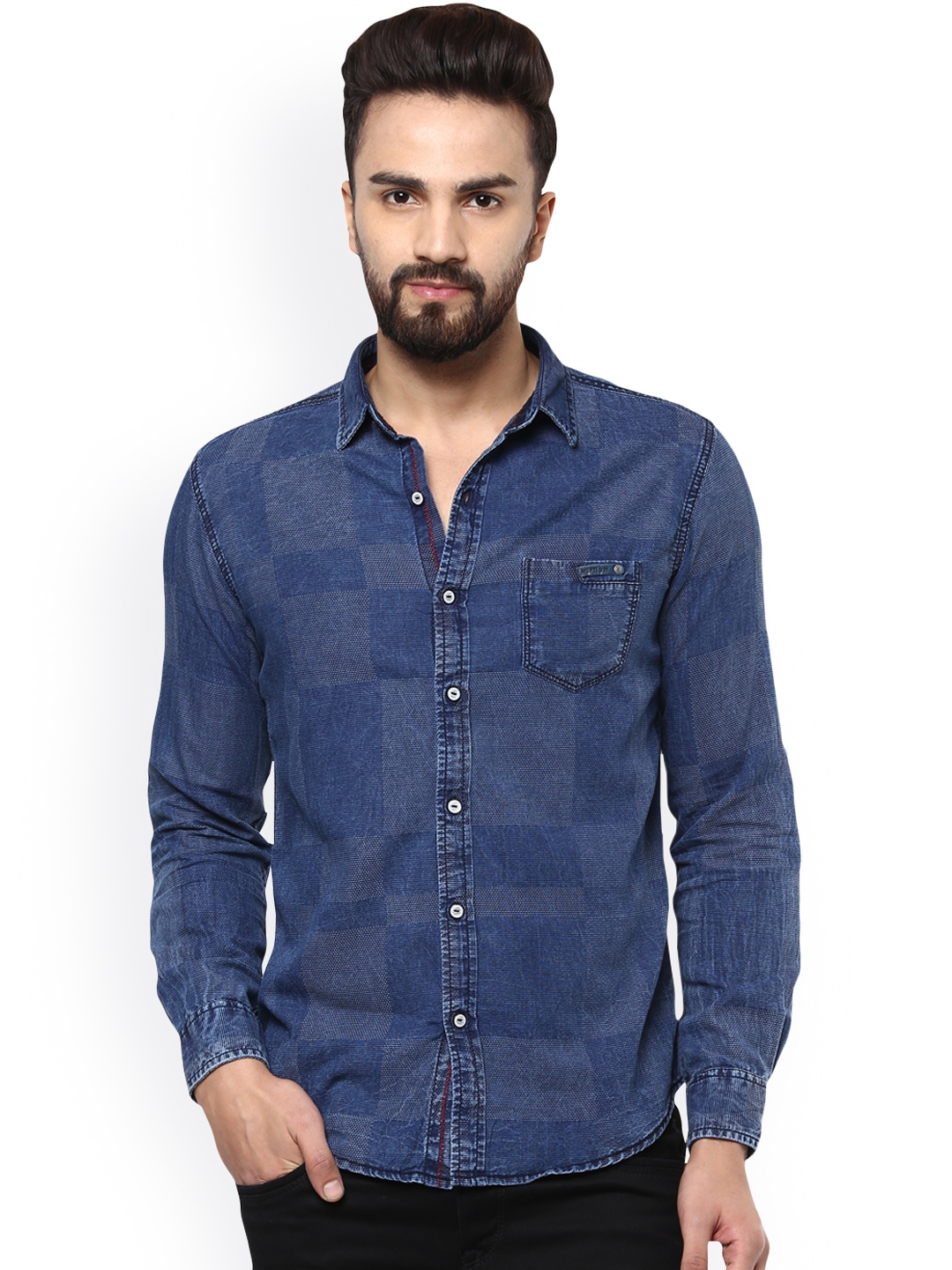 Buy Mufti Men Blue Slim Fit Denim Shirt - Shirts for Men 1722931 | Myntra
