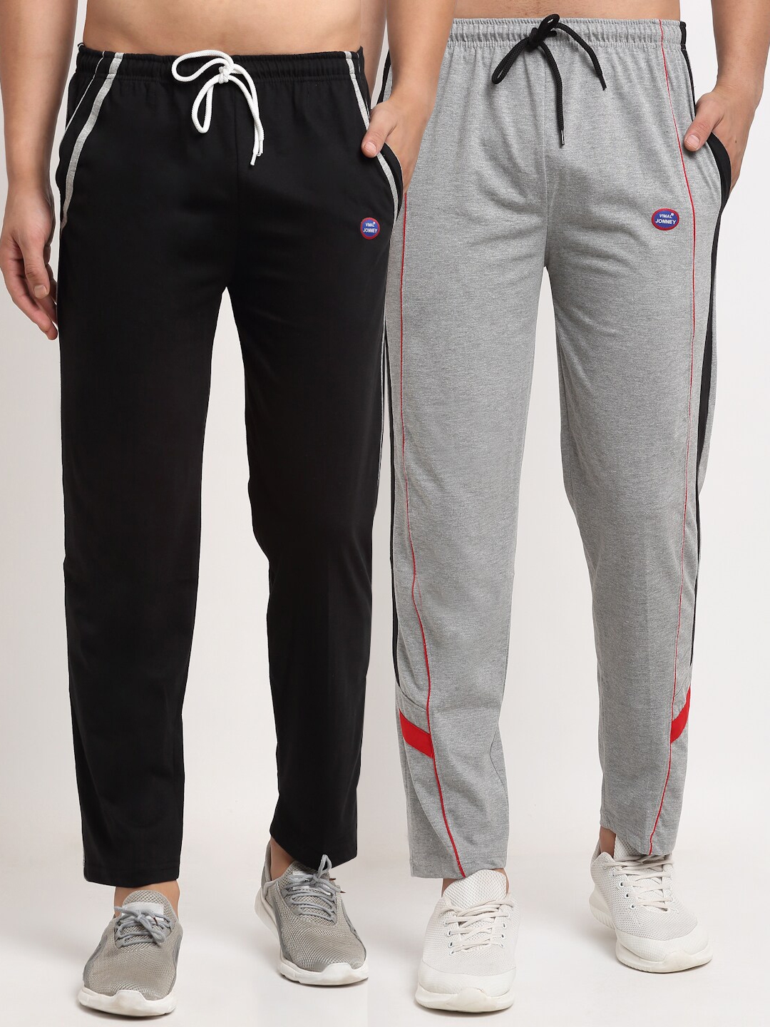 Buy VIMAL JONNEY Men Pack Of 2 Black & Grey Solid Track Pants Track