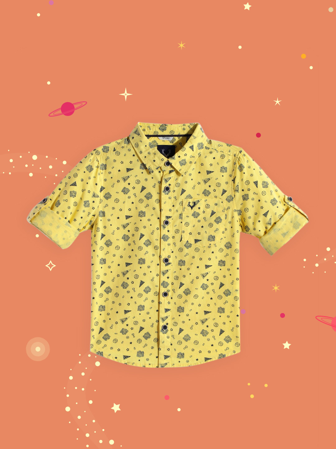 Buy Allen Solly Junior Boys Yellow Printed Pure Cotton Casual Shirt