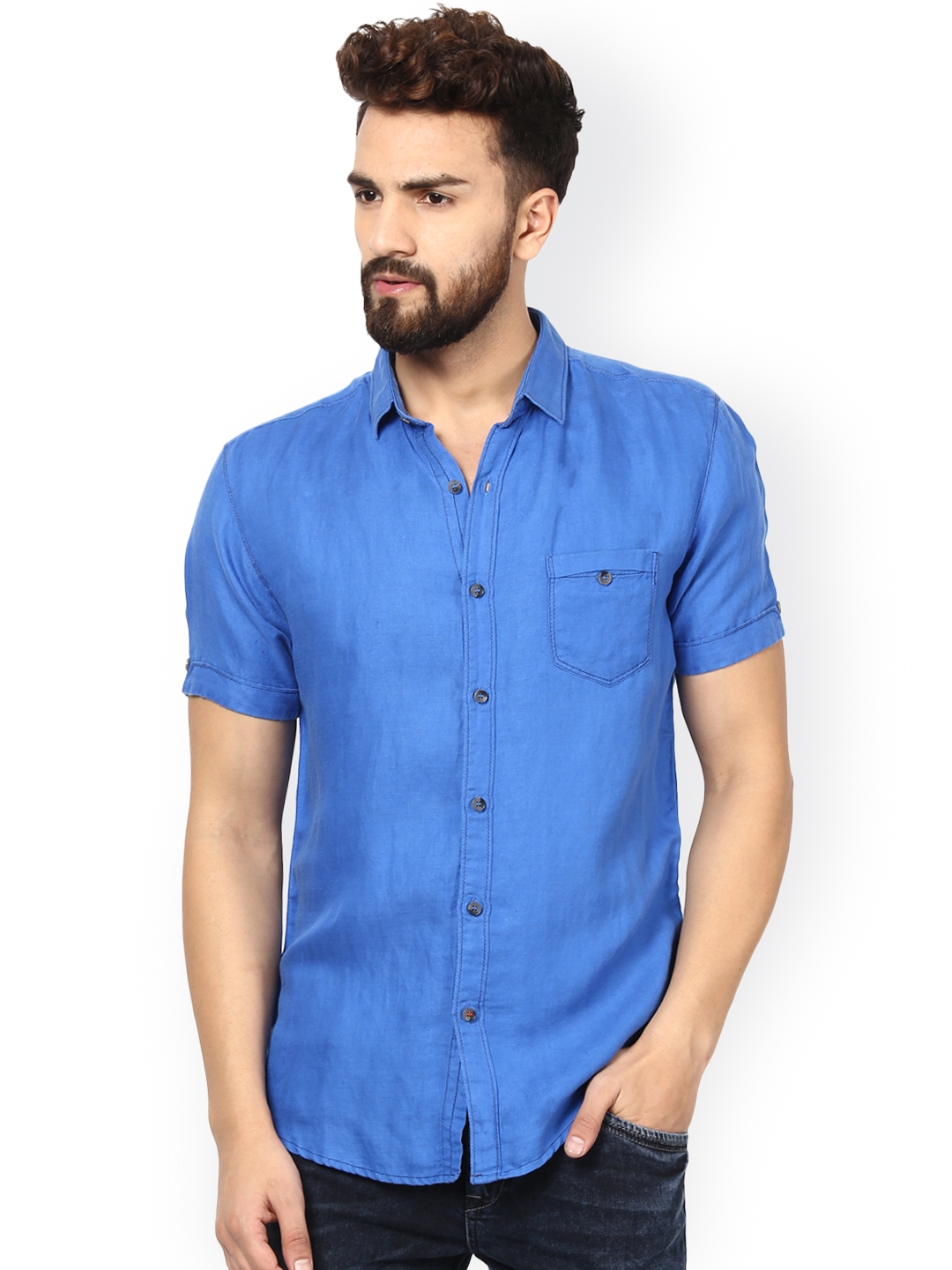 Buy Mufti Men Blue Slim Fit Solid Casual Shirt - Shirts for Men 1723378 ...