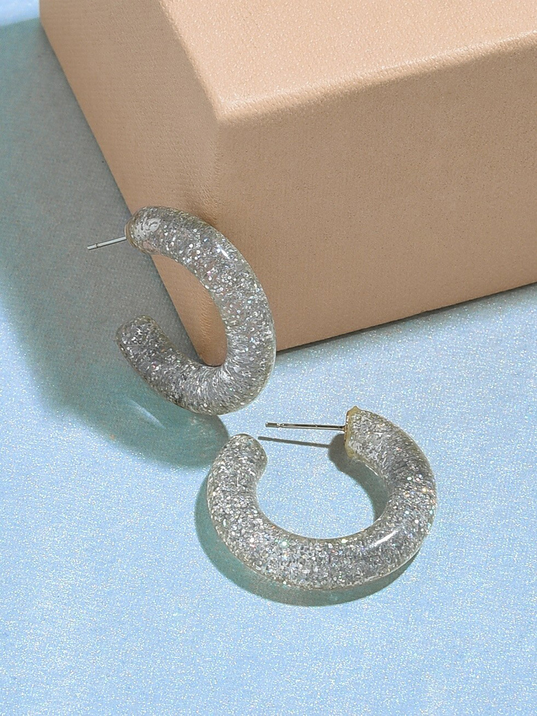 Buy Accessorize London Women Silver Pastel Pop Resin Glitter Hoop