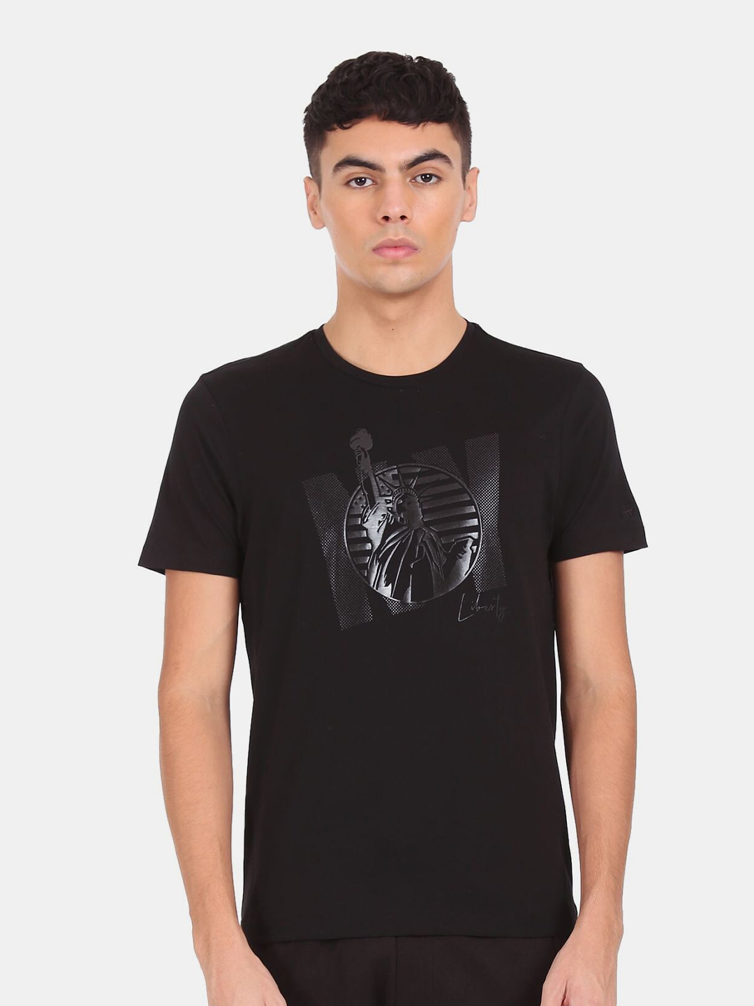 Buy Arrow Men Black Graphic Printed Regular Fit T Shirt - Tshirts for ...
