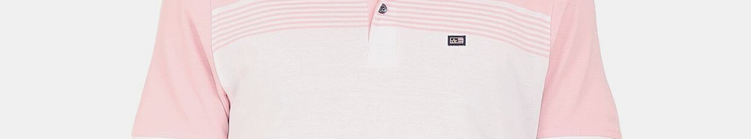 Buy Arrow Men Pink & White Striped Mercerised Cotton Polo Collar T ...