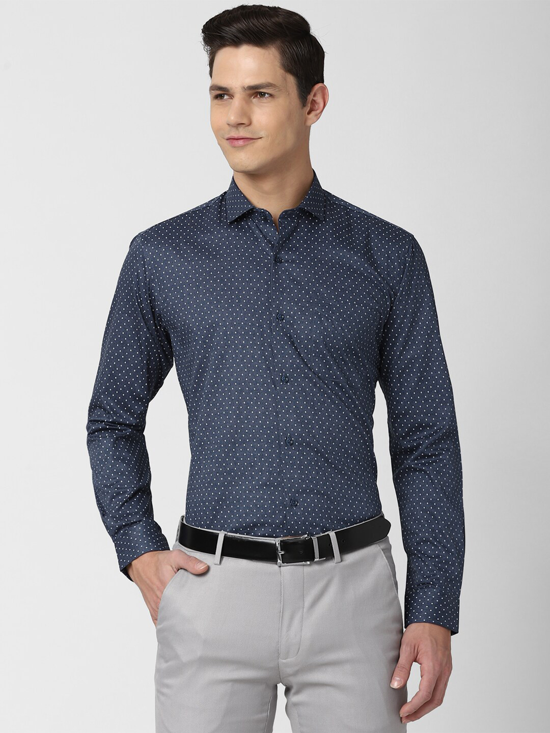 Buy Peter England Men Navy Blue Printed Pure Cotton Formal Shirt