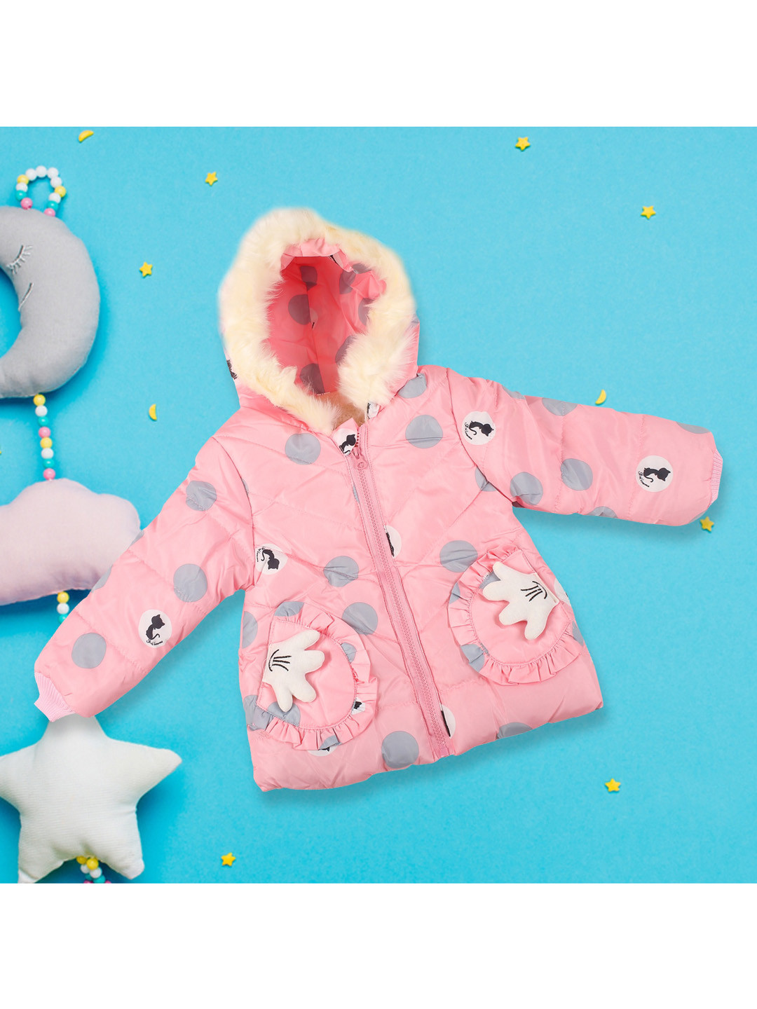Buy Baby Moo Girls Pink & Blue Polka Dot Printed Padded Jacket With
