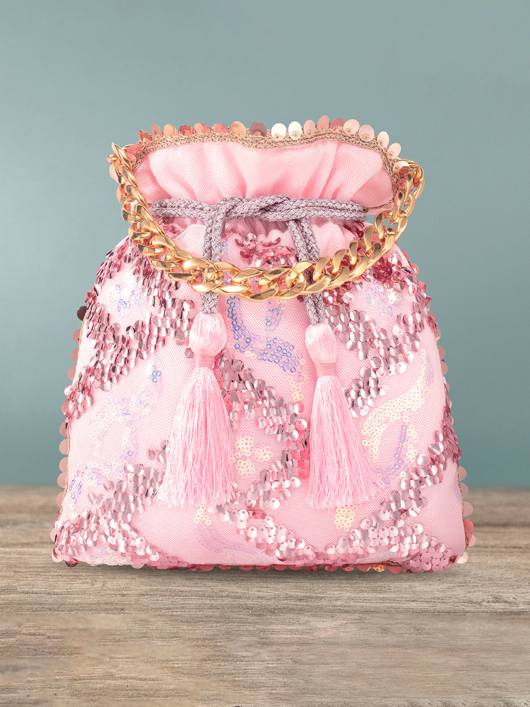 Buy Peora Pink Embellished Potli Clutch Clutches for Women 17239706