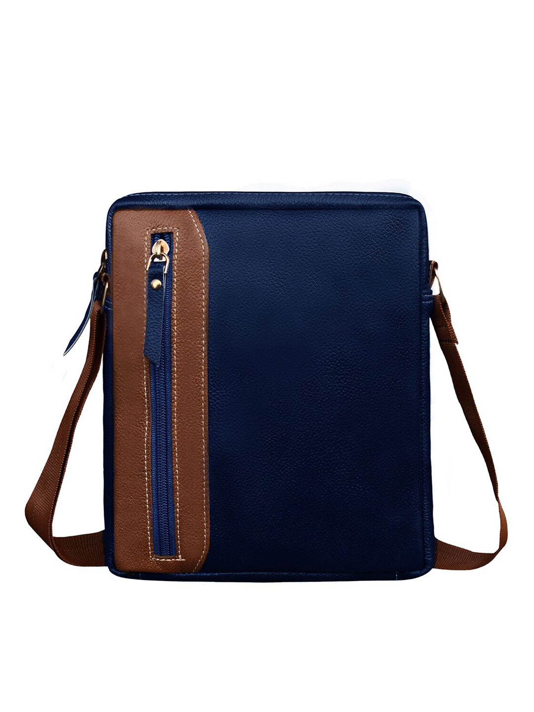 Buy ABYS Unisex Blue & Brown Colourblocked Leather Messenger Bag