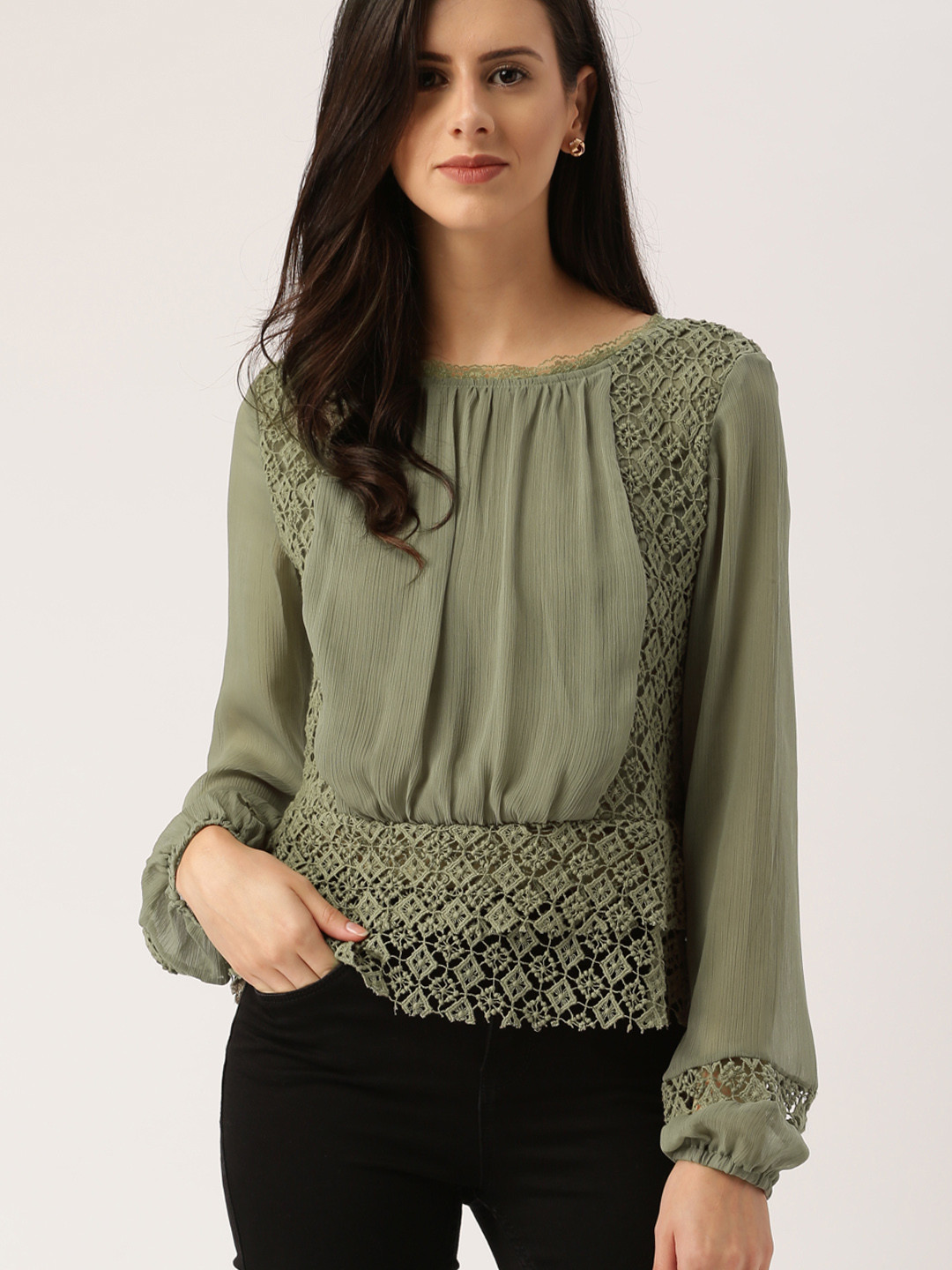 Buy All About You Women Olive Green Styled Back Top Tops for Women