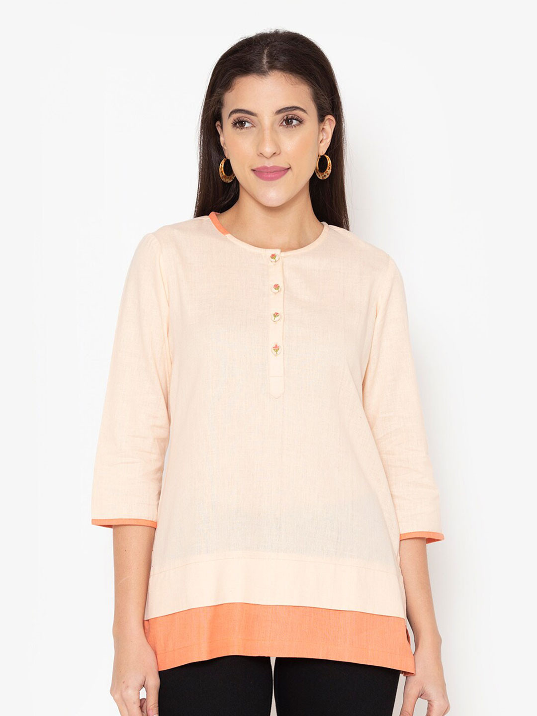 Buy Ekmatra Peach Coloured Solid Pure Cotton Khadi Handloom Kurti