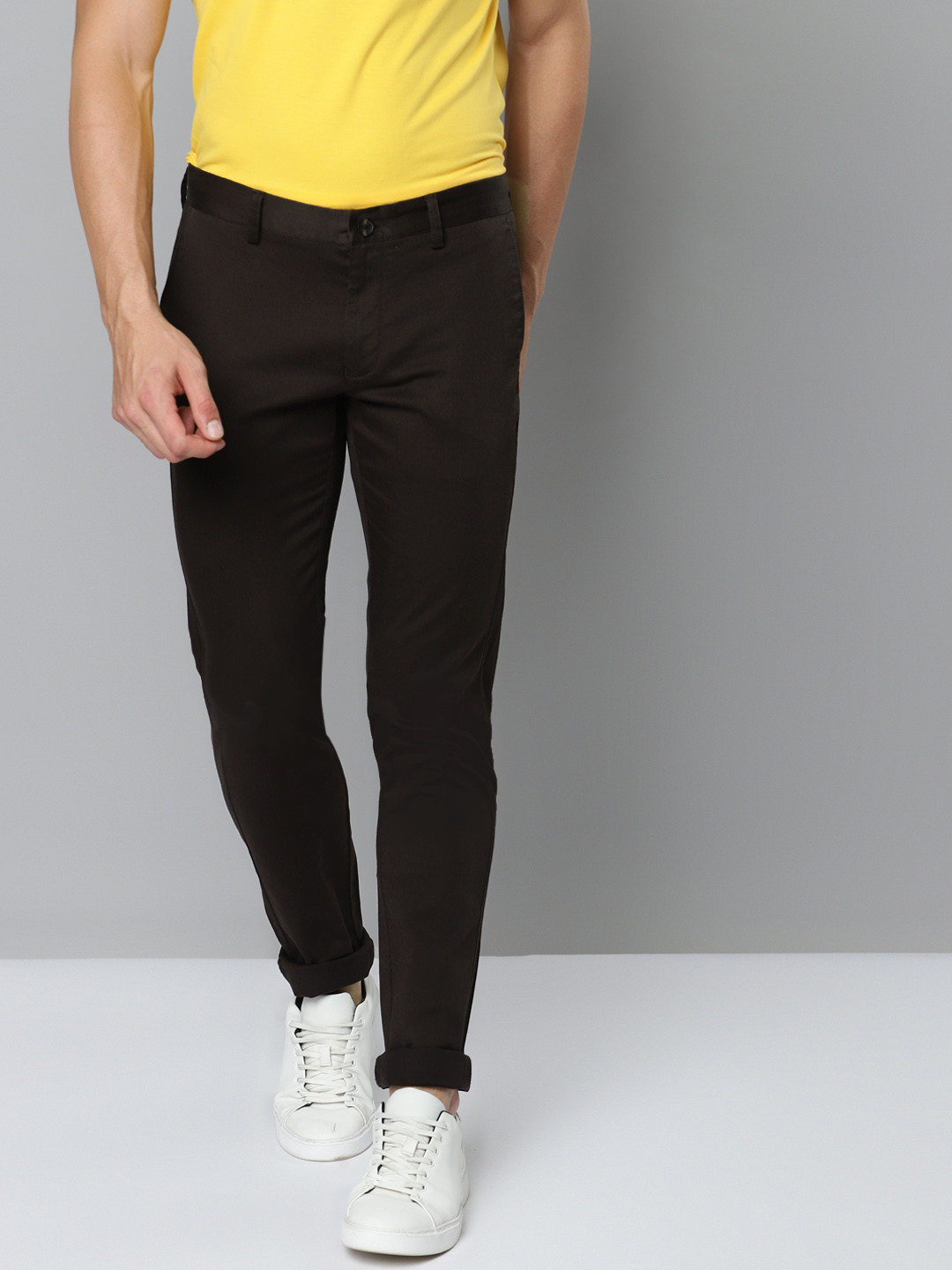 Buy Indian Terrain Men Coffee Brown Kruger Slim Fit Chinos - Trousers for Men 17246252 | Myntra