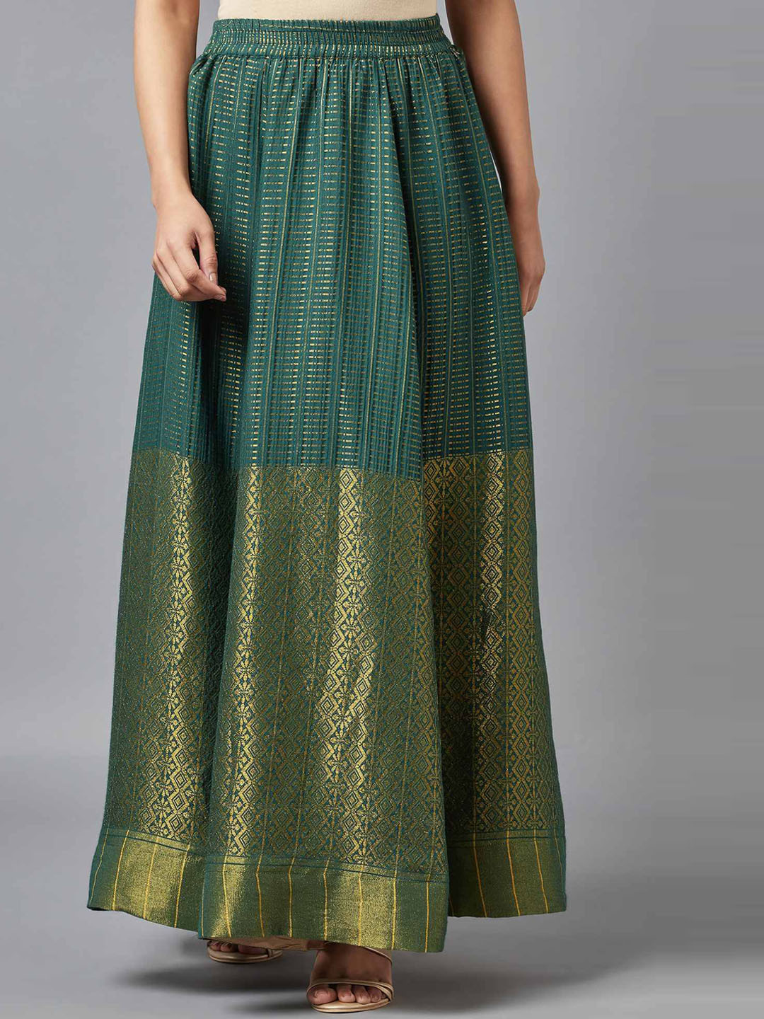 Buy Elleven Women Green Self Design Flared Maxi Skirt Skirts