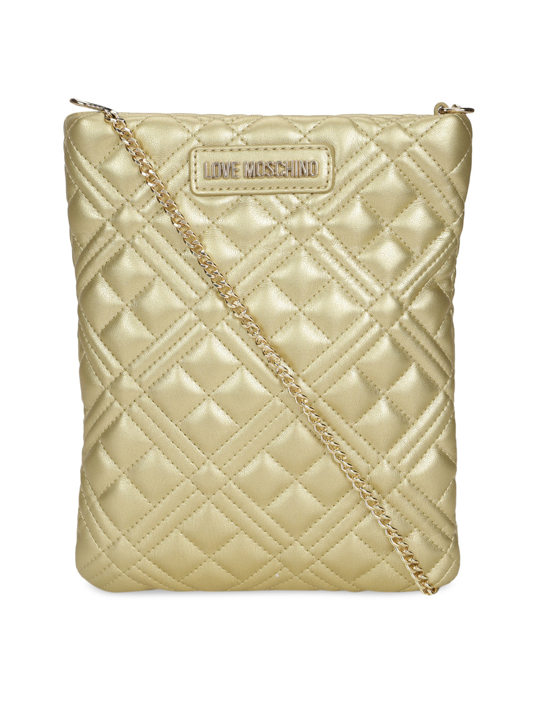 Buy LOVE MOSCHINO Gold Toned Leather Bucket Sling Bag With Quilted