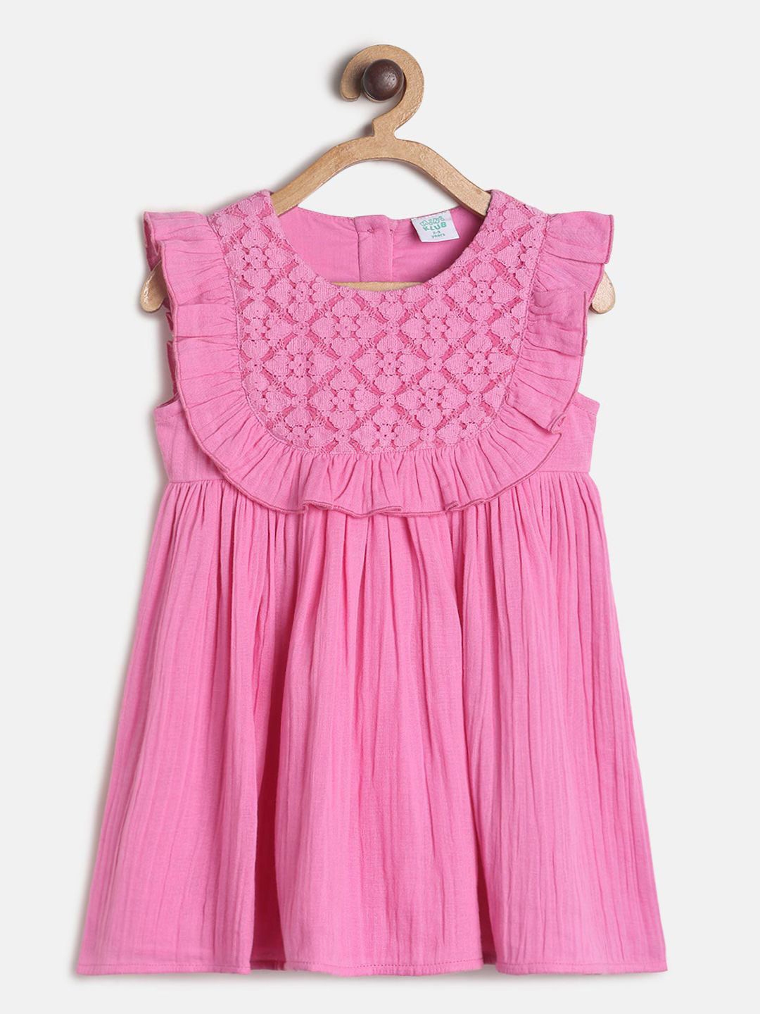 Buy MINI KLUB Girls Pink Self Design Fit Flare Dress Dresses For buy-mini-klub-girls-pink-self-design-fit-flare-dress-dresses-for