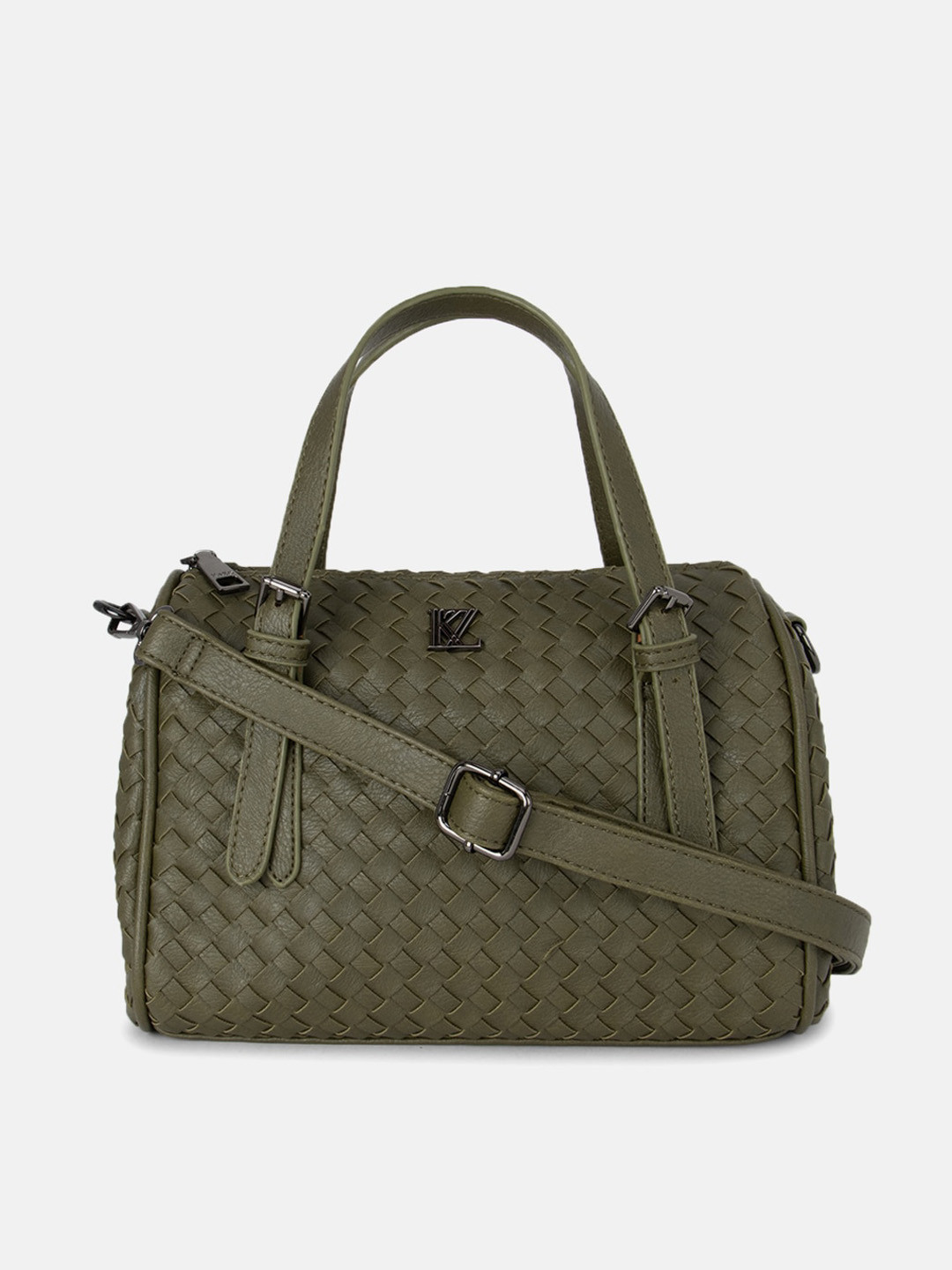 Buy Kazo Olive Green Self Design PU Structured Bag Handbags for Women