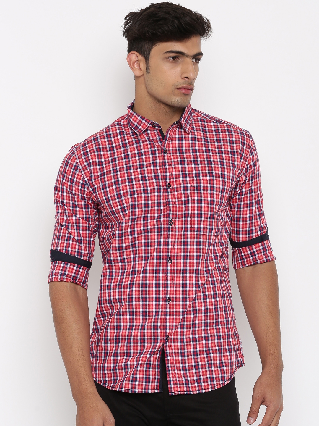 Buy British Club Men Red Slim Fit Checked Casual Shirt - Shirts for Men ...