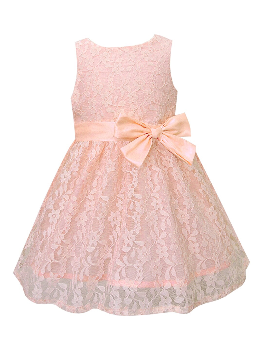 Buy A T U N Peach Coloured Floral Lace Dress - Dresses for Girls