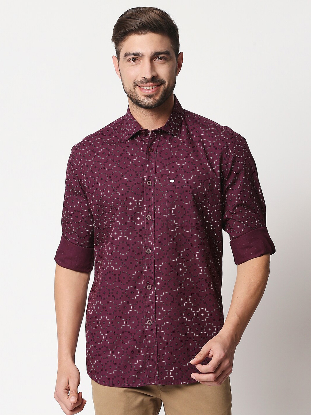 Buy Basics Men Purple Slim Fit Printed Cotton Casual Shirt - Shirts for ...