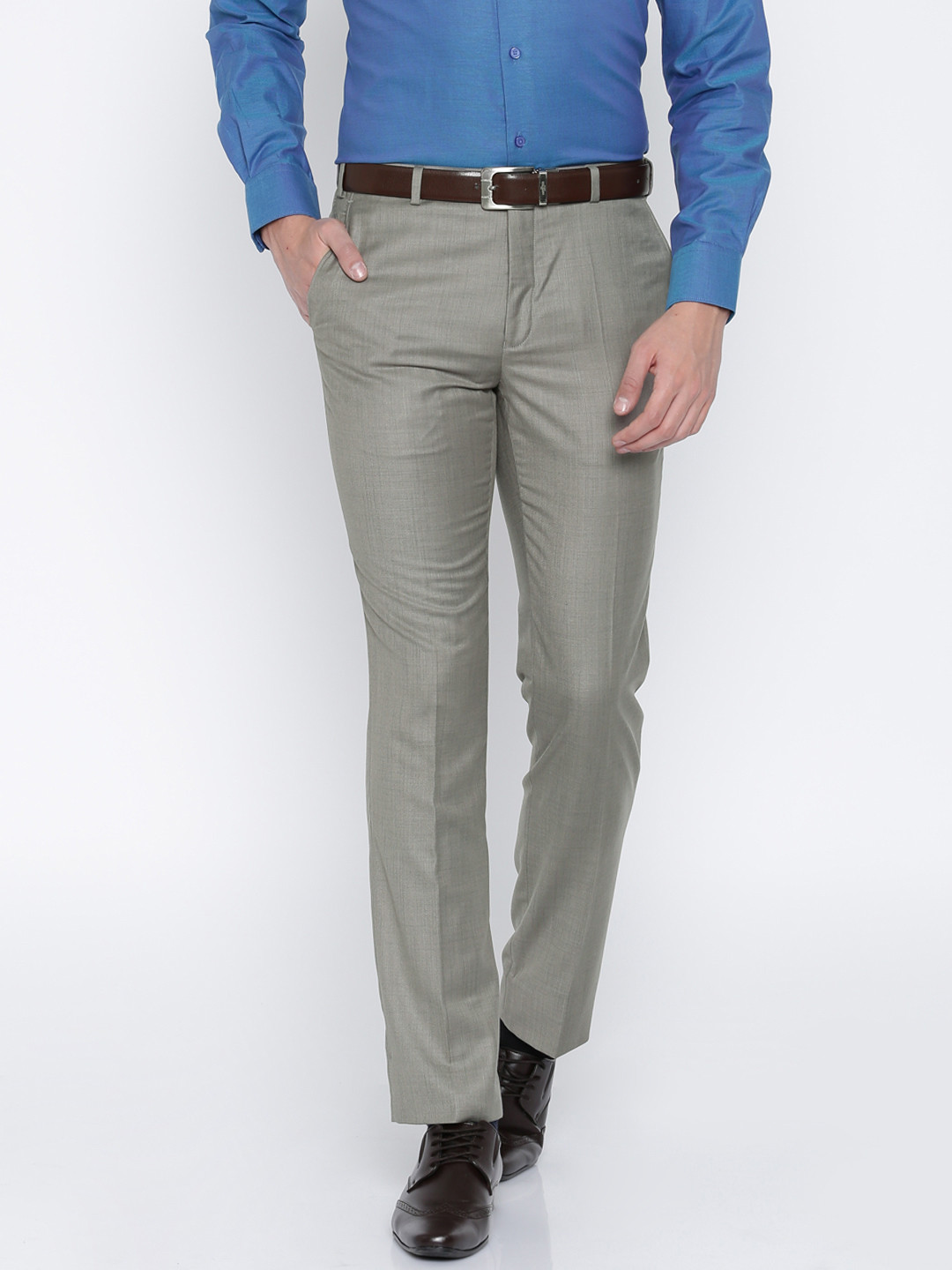 Buy Raymond Grey Contemporary Fit Formal Trousers Trousers for Men