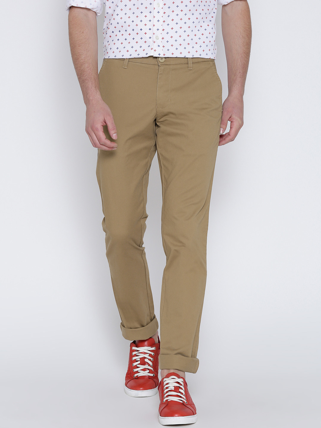 Buy Parx Men Khaki Tapered Fit Casual Trousers - Trousers for Men ...