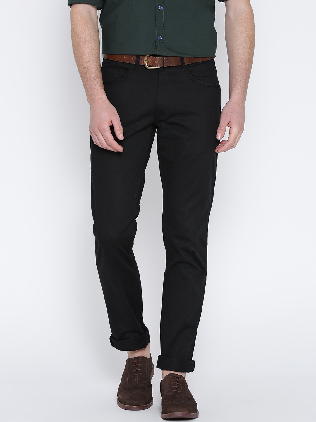 Buy Parx Men Black Tapered Fit Casual Trousers - Trousers for Men ...
