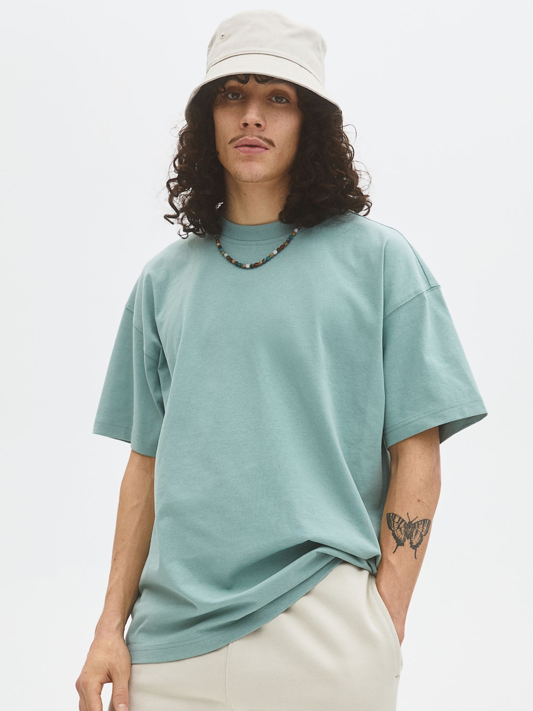Buy H&M Men Mint Green Oversized Fit Cotton T Shirt - Tshirts for Men ...