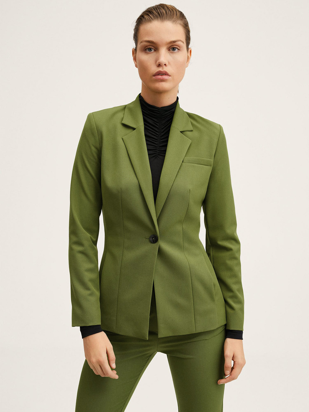 Buy MANGO Women Green Solid Single Breasted Blazer Blazers for Women