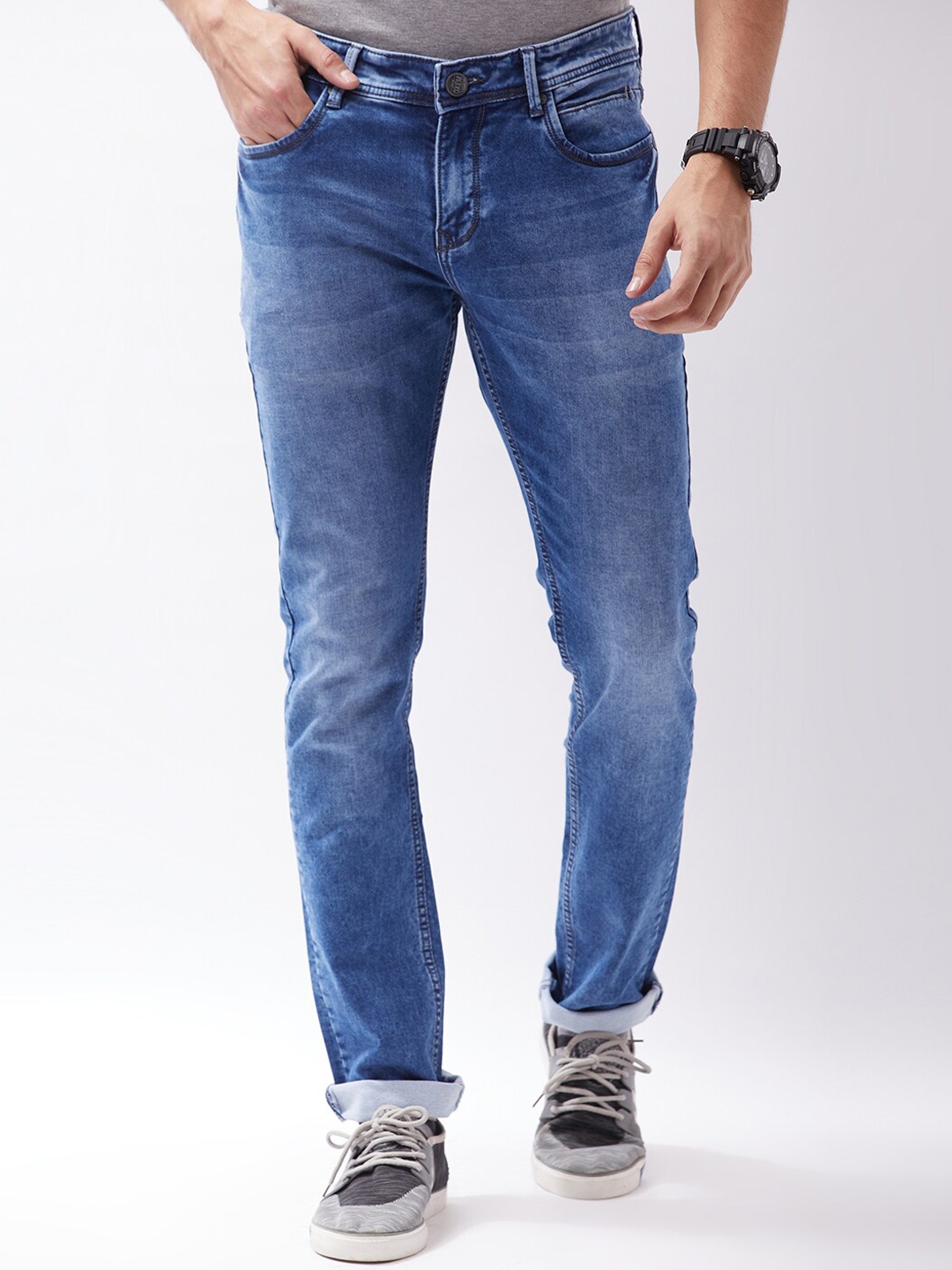 Buy Oxemberg Men Blue Lean Slim Fit Light Fade Jeans - Jeans for Men ...