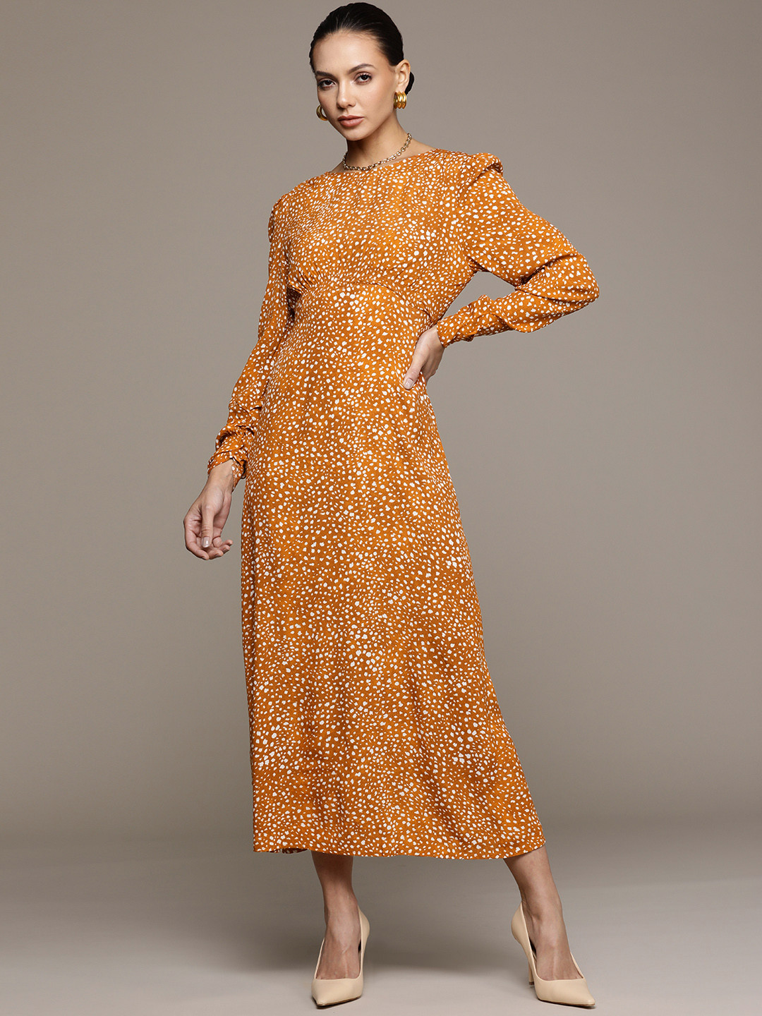 Buy MANGO Mustard Yellow & Yellow Polka Dots Maxi Dress Dresses for