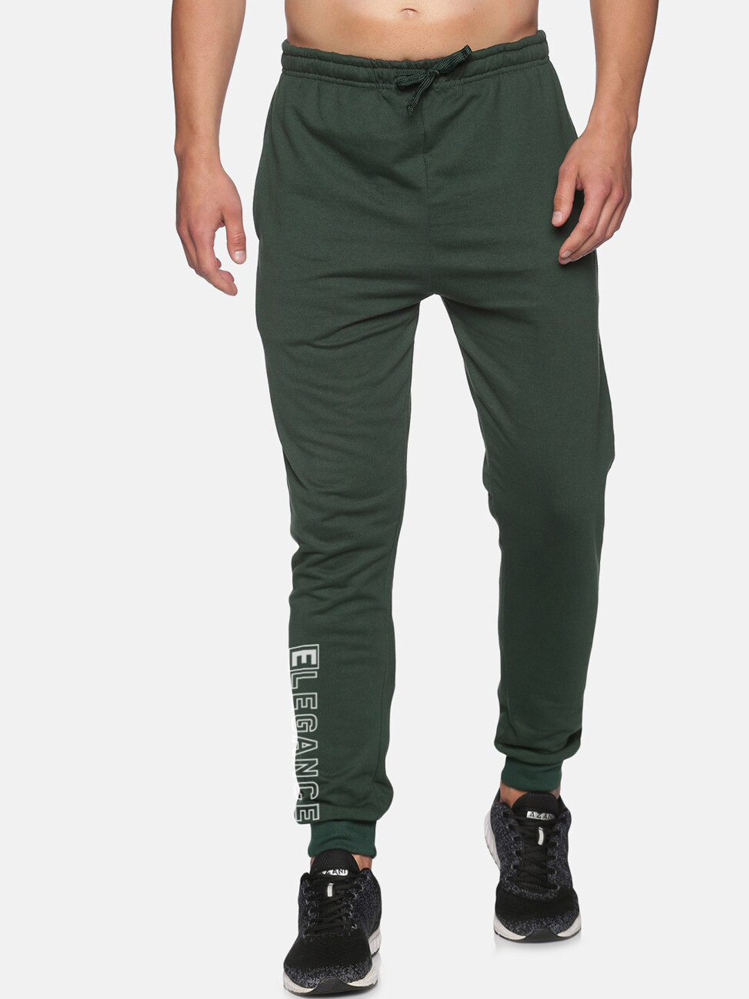Buy MASH UNLIMITED Men Olive Green & White Printed Cotton Joggers