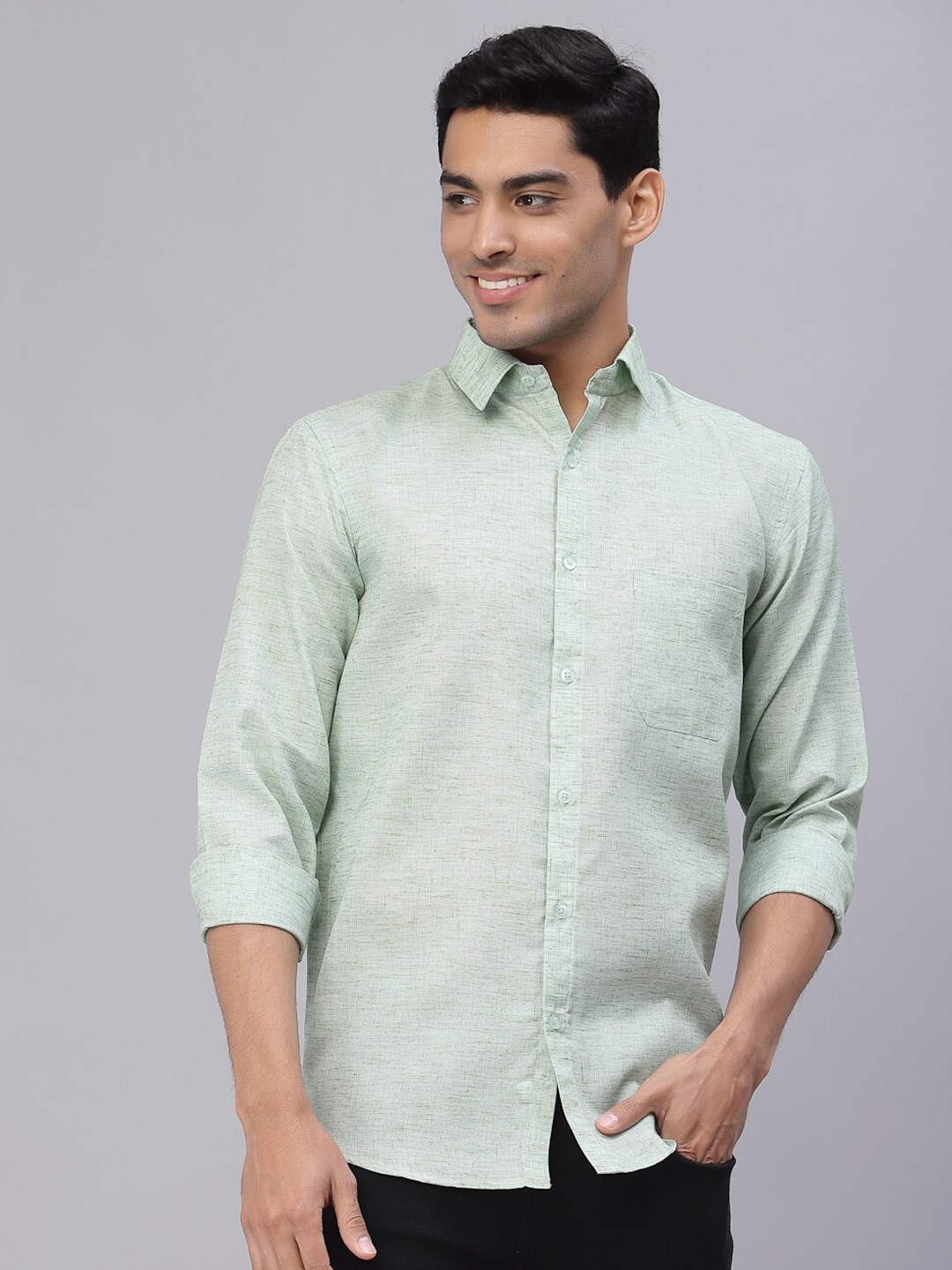 Buy NEUDIS Men Sage Woven Design Classic Cotton Casual Shirt - Shirts ...