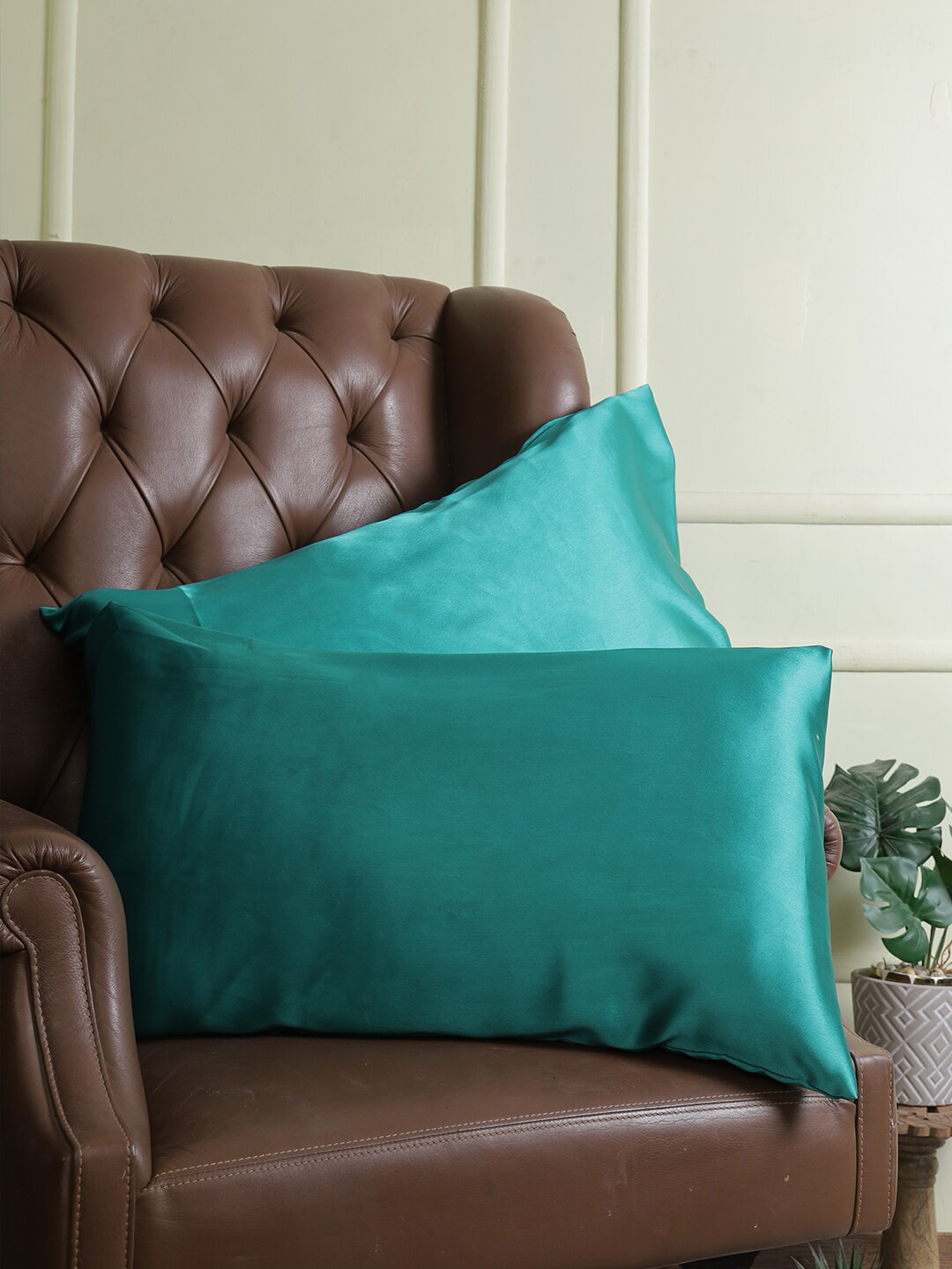 Buy ROMEE Set Of 2 Teal Solid Satin Silk Pillow Covers Pillow Covers