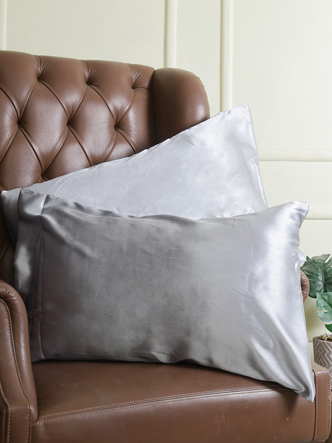 Buy ROMEE Set Of 2 Silver Coloured Solid Pillow Covers Pillow Covers