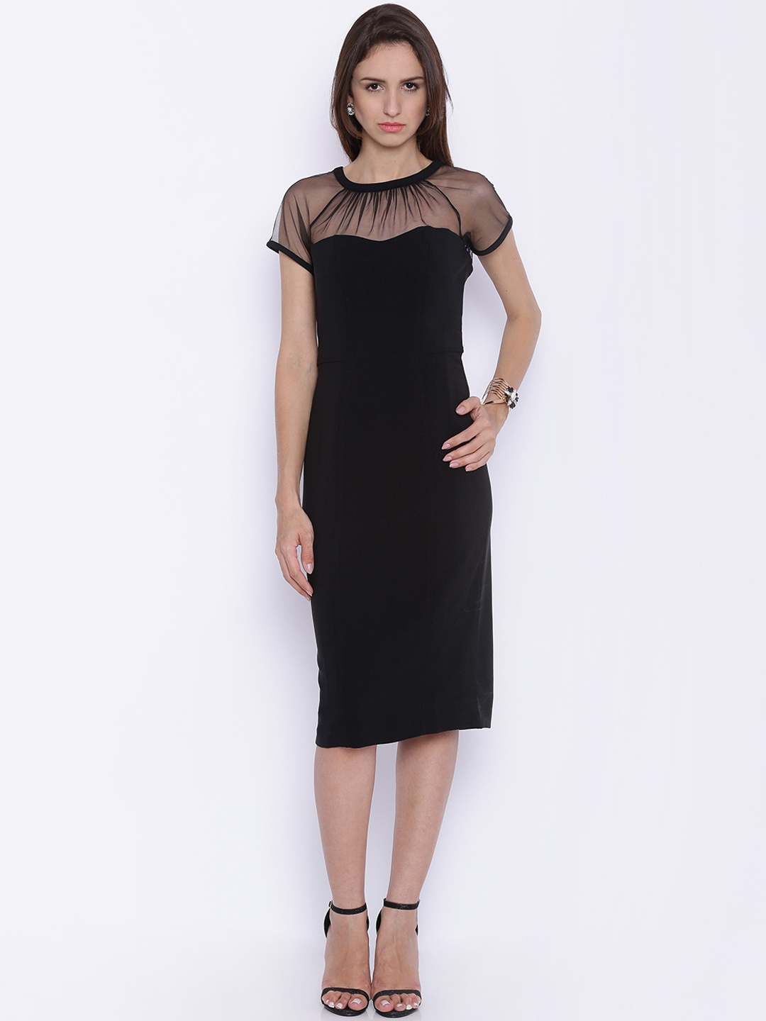 Buy Avirate Women Black Solid Sheath Dress With Sheer Yoke Dresses For Women 1728031 Myntra 